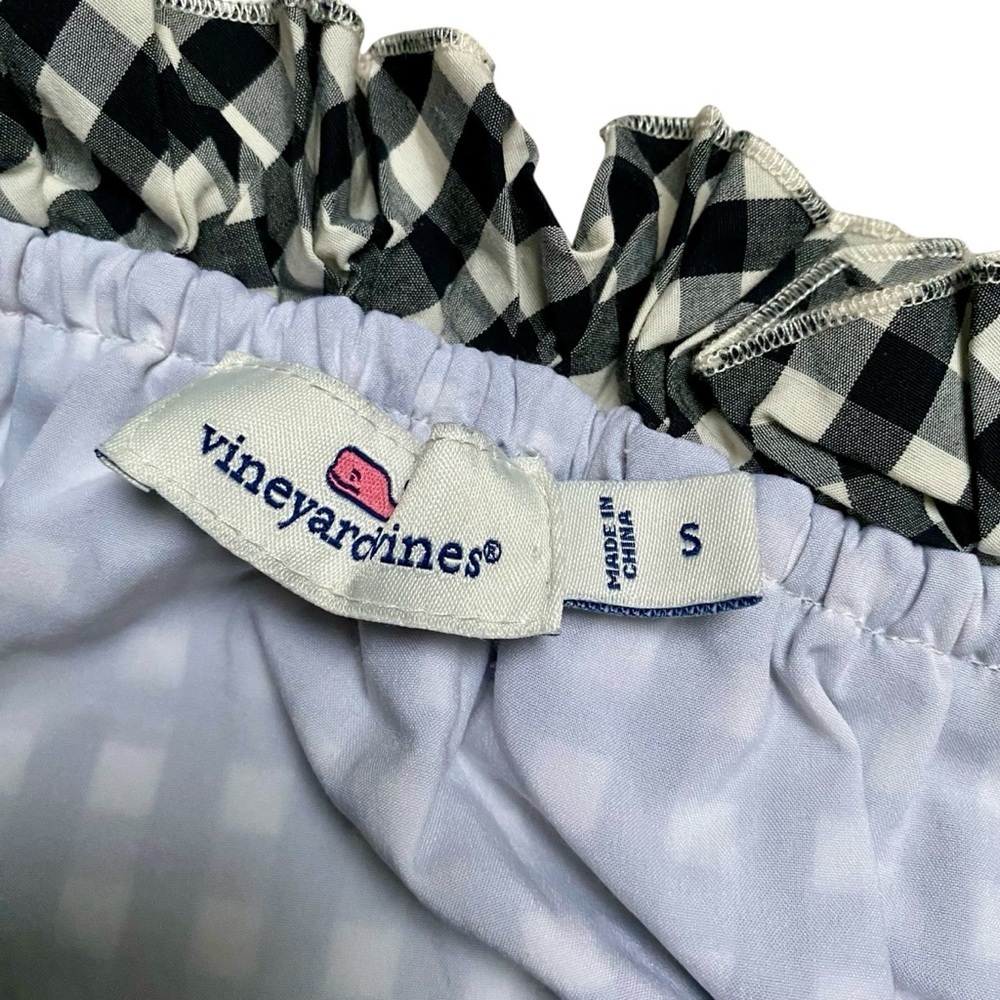 Vineyard Vines Gingham Off Shoulder Dress Small Black White Ruffle Cotton - Picture 11 of 12